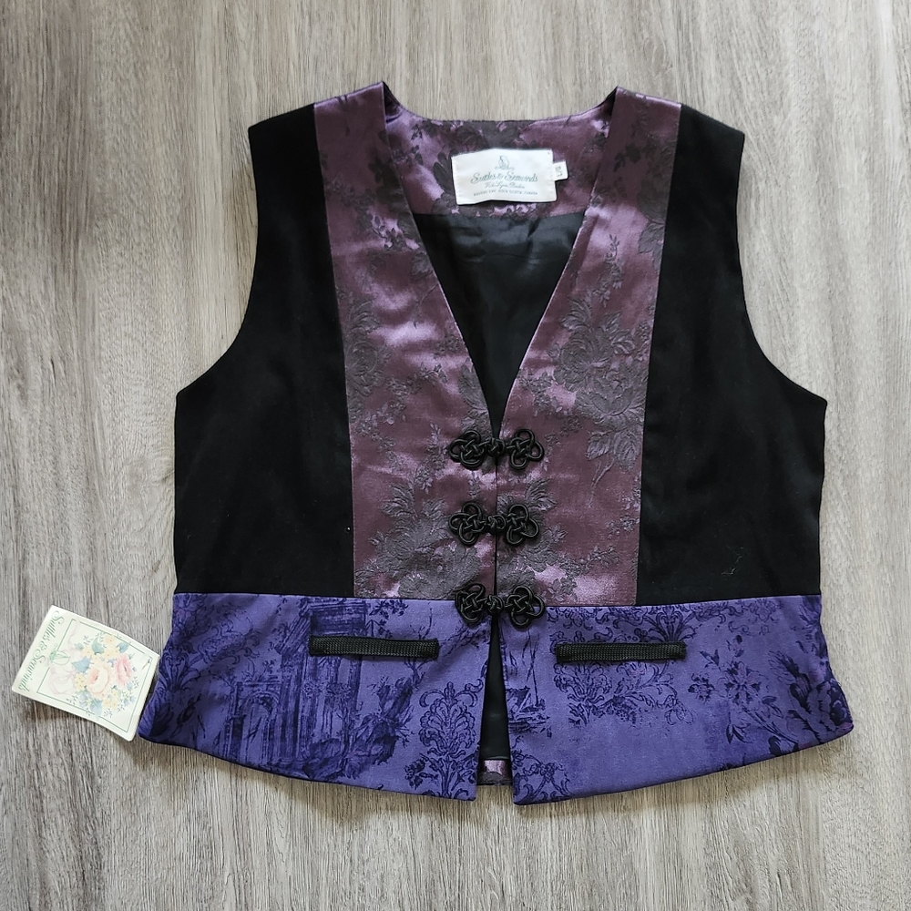 NWT Purple and Black Brocade Vest